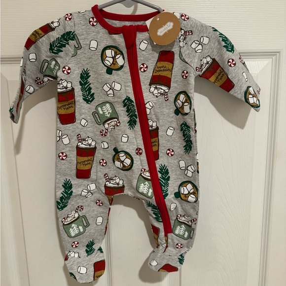 Mud Pie Infant Christmas Peppermint Cocoa Sleeper 0-3 Months, Winter Sleeper - Picture 2 of 14
